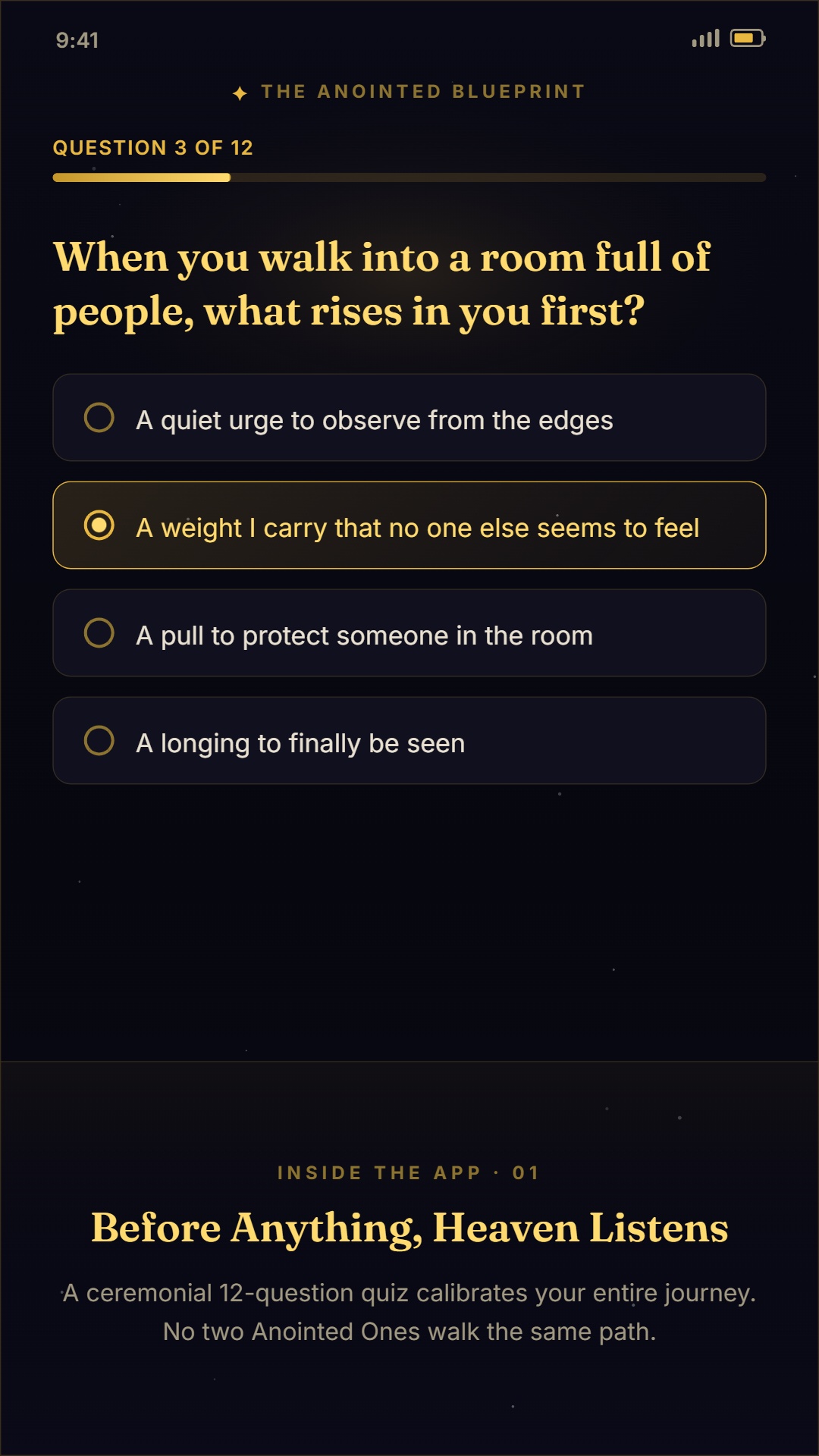 Inside the app — the Sacred Quiz