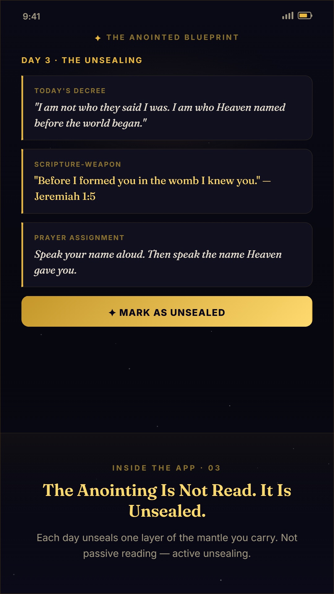 Inside the app — daily anointing activation