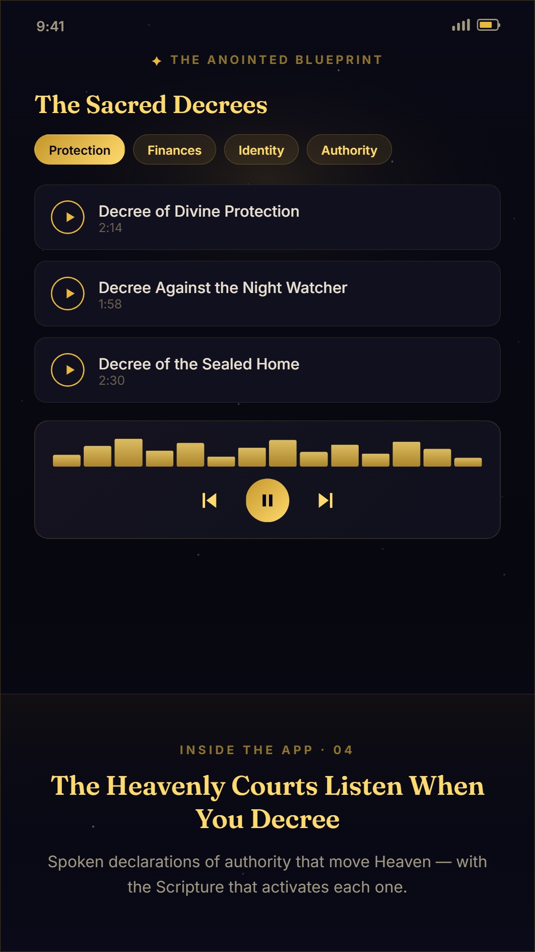 Inside the app — the sacred decrees
